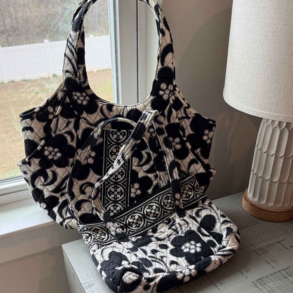 Vera Bradley Black and White Quilted Floral Shoulder Bags